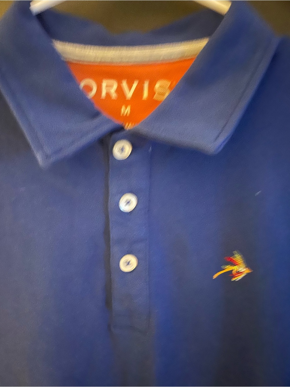 Orvis Royal Blue Polo with Multicolor Embroidered Bird